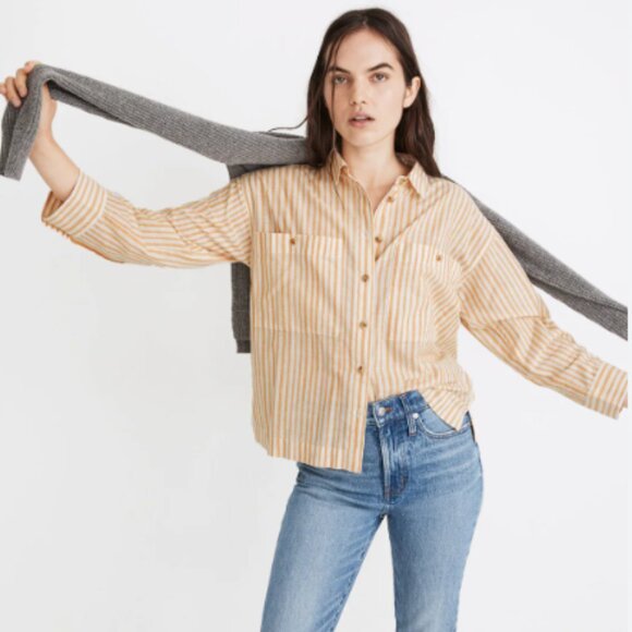 Madewell Workwear Yellow Striped Shirt Size Small - Picture 2 of 12